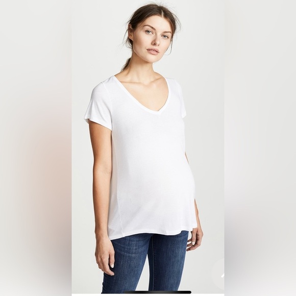 Hatch Tops - Hatch The Maternity Fitted Vee Tee White Short Sleeve T-Shirt Size XS